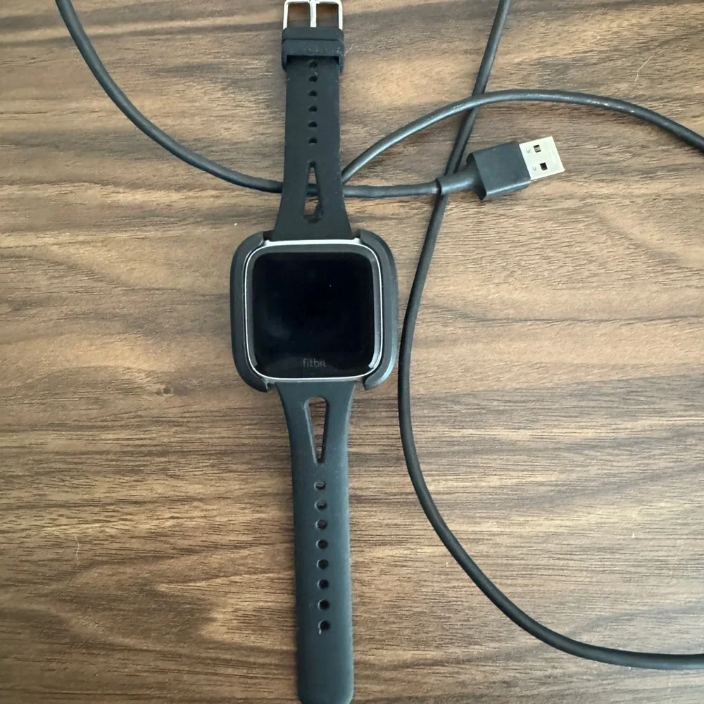Fitbit Versa Black and Silver Smartwatch, Charger Included